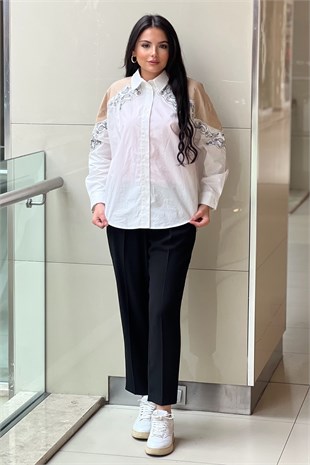 Twist Nakışlı Çift Renk Cotton Gömlek