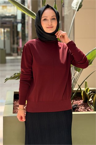Nuss Dik Yaka Dikiş Detaylı Merserize Tunik