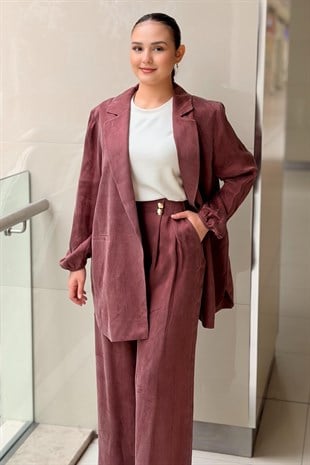 Ghisa Kruvaze Yaka Önü Açık Kolları Apletli Ceket Pantolon Takım