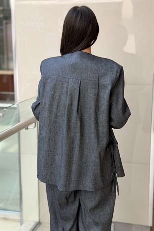 Ceremony Yandan Bağlamalı Denim Keten Ceket