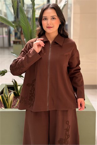 Ghisa Çiçek Nakış İşlemeli Ceket Pantolon Takım
