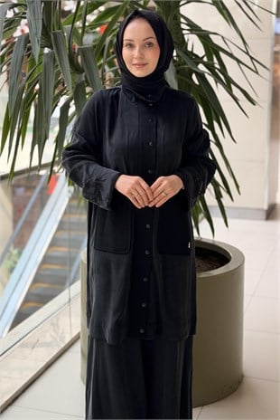 Missdalida Büzgü Kol Detaylı Uzun Ceket Kap