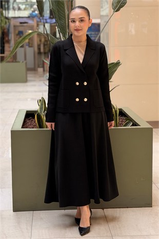 Nuss Kruvaze Yaka Blazer Düğmeli Kısa Merserize Ceket