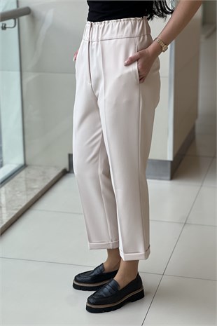 Sentez Beli Lastikli İnce Duble Paça Pantolon