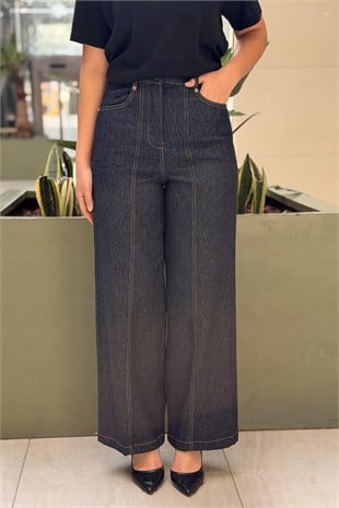 Ceremony Önü Boydan Kesikli Örme Denim Pantalon