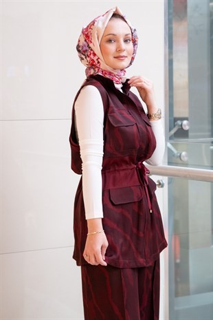 Ghisa Kamuflaj Desenli Bel Büzgülü Yelek Pantolon Takım