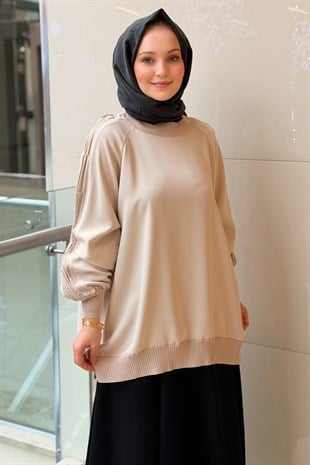 Ghisa Kolları Plise Merserize Detaylı Tunik