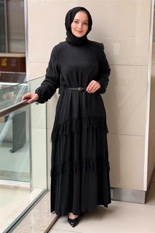 Nurcan Çetin Dantel Fırfırlı Cupra Elbise