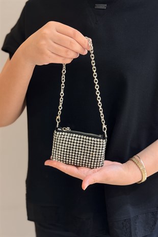 Mahal Bags Taşlı Kısa Zincirli Mini Cüzdan Çanta