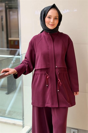 Ghisa Önden Fermuarlı Bel Büzgülü Kap Pantolon Modal Takım