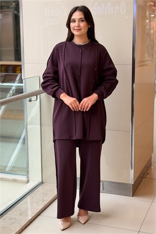 Fuat Gürşen Biye Detaylı kristal Taş İşlemeli Tunik Pantolon
