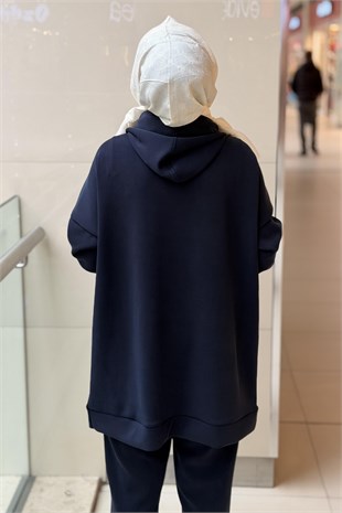 Ghisa Kabartma Nakışlı Kapüşonlu Kanguru Cepli Sweat Pantolon Takım