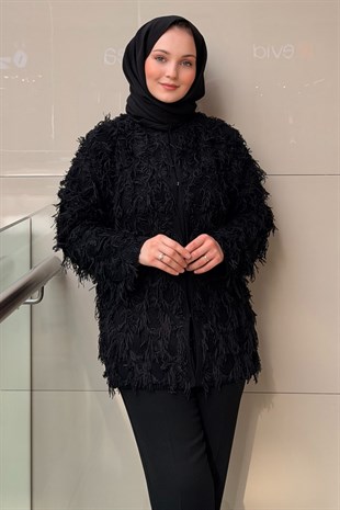 Ghisa Önden Agraf Kapama İp Püsküllü Triko Ceket