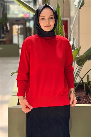 Nuss Dik Yaka Dikiş Detaylı Merserize Tunik