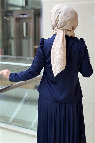 Matex Gül Broşlu Taş Baskılı Bluz Pliseli Etekli Abiye Takım