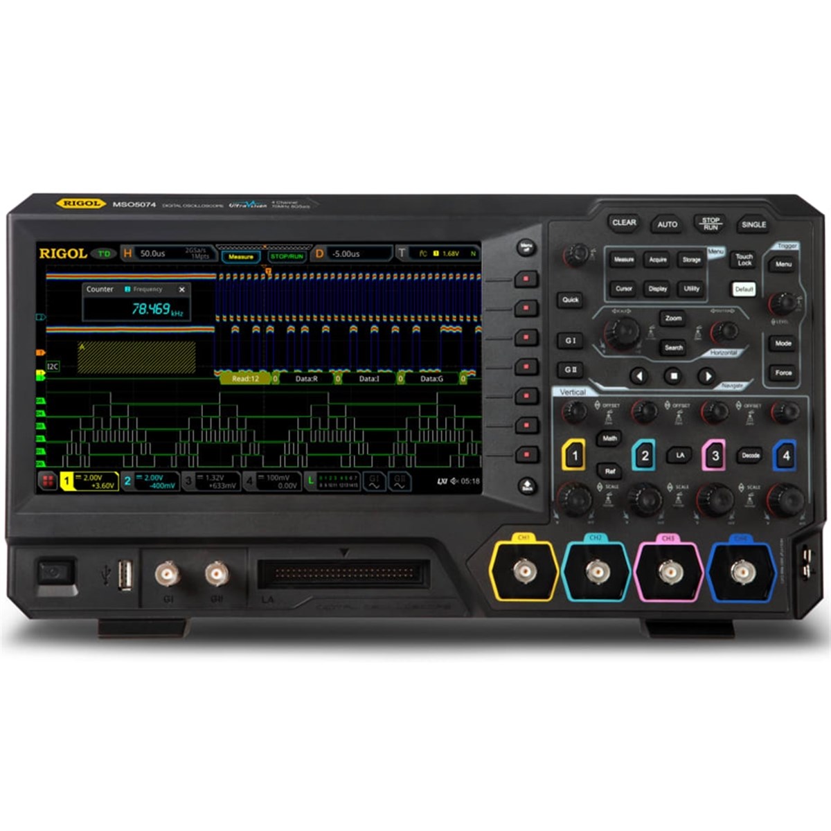 Rigol MSO5074 70MHz 4 Kanallı 8GS/S Lojik Analizörlü Dijital Osiloskop