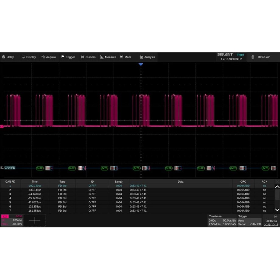 SIGLENT SDS6000Pro-CANFD CAN FD tetikleme ve kod çözme (yazılım seçeneği)