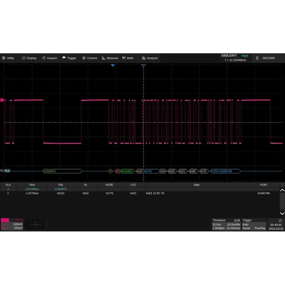 SIGLENT SDS6000Pro-FlexRay FlexRay tetikleme ve kod çözme (yazılım seçeneği)