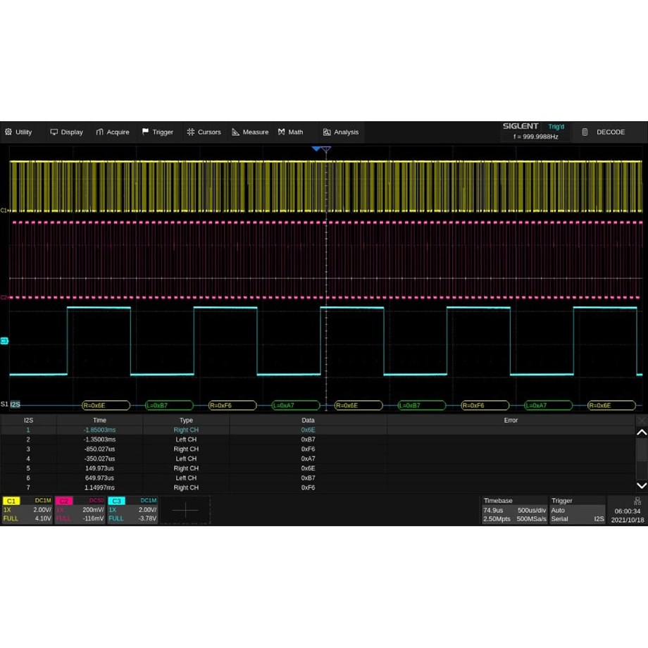 SIGLENT SDS6000Pro-I2S I2S tetikleme ve kod çözme (yazılım seçeneği)