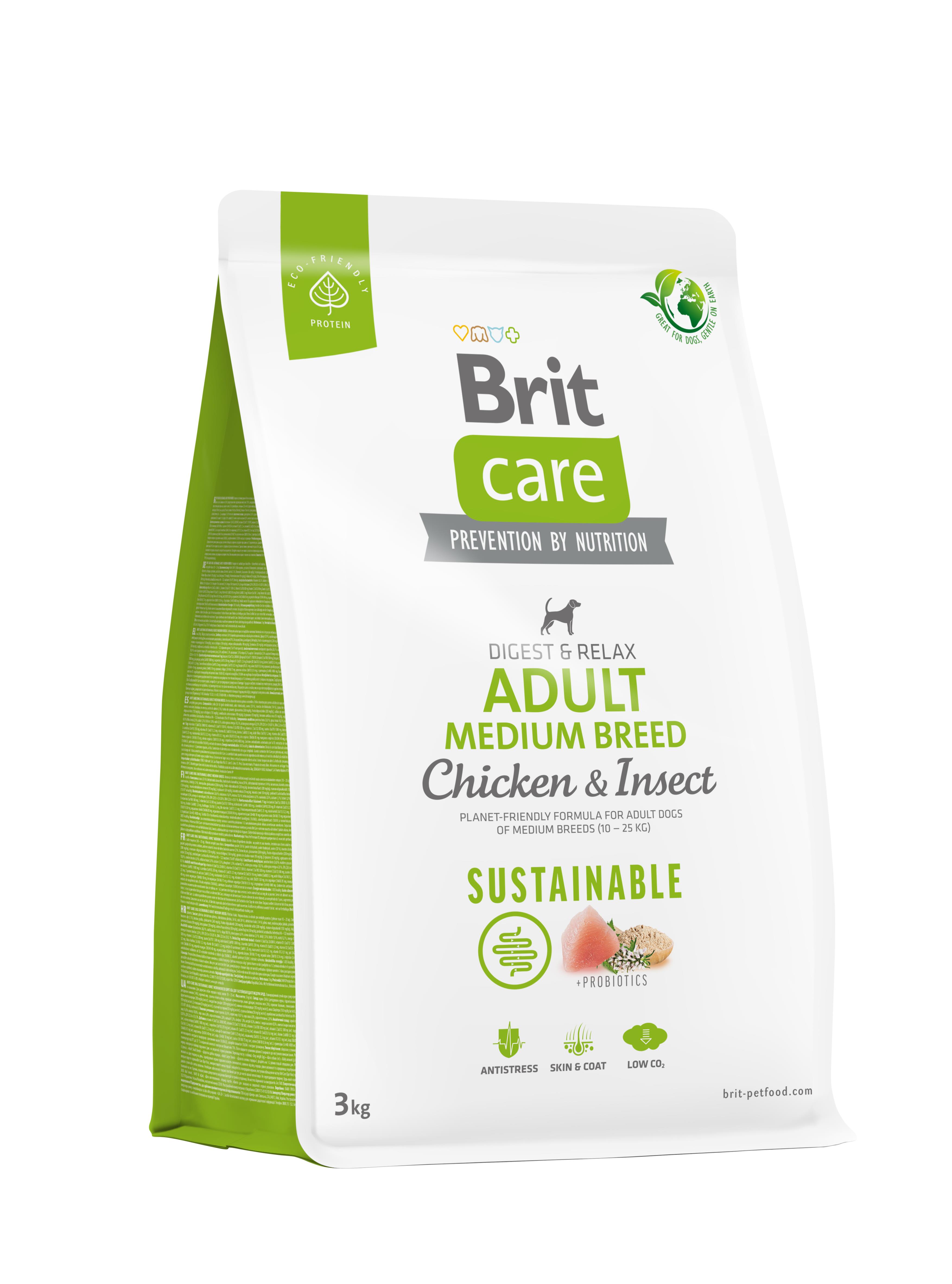 Brit Care Sustainable Larvalı ve Tavuklu Orta Irk Yetişkin Köpek Maması 3kg