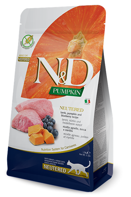 N&D Pumpkin Kuzu Yabanmersini Balkabağı Kısırlaştırılmış Kedi Maması 1.5kg