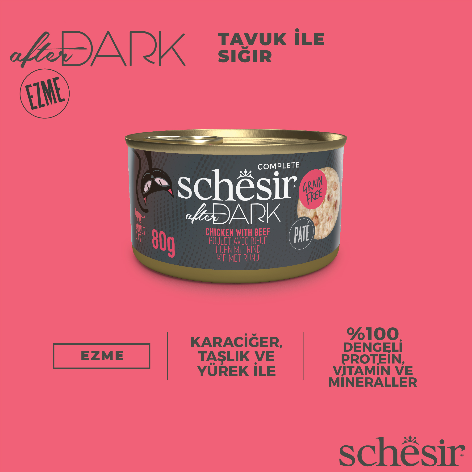 Schesir After Dark Tavuklu ve Sığır Etli Kıyılmış Kedi Konservesi 80gr