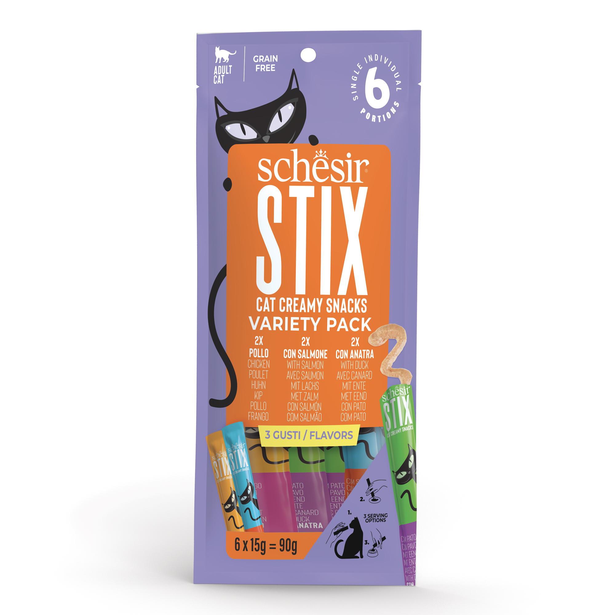 Schesir Cat Stix 3 Çeşit Tahılsız Krema Kedi Ödülü 6x15gr