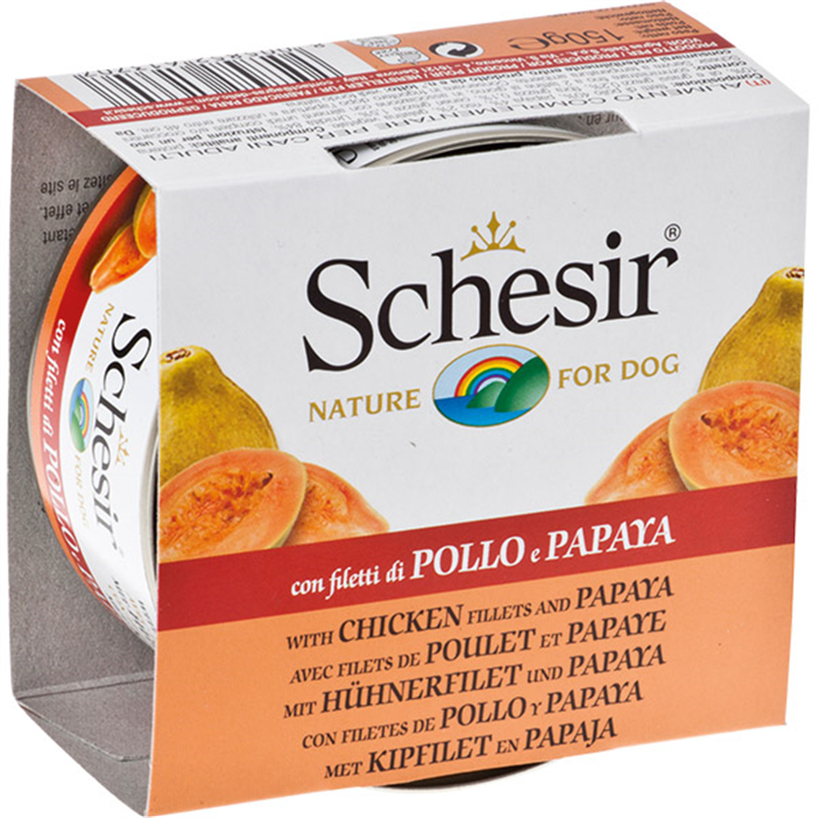 Schesir Jöleli Tavuk Fileto & Papaya Yetişkin Köpek Konservesi 150gr 