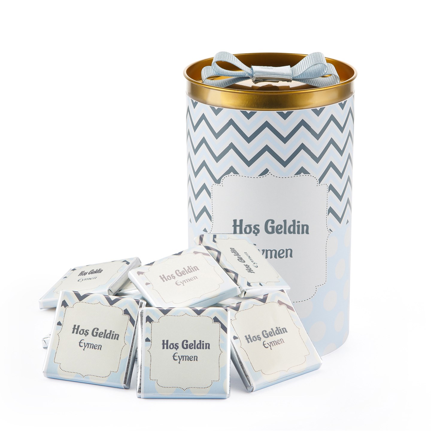 İsimli Erkek Bebek Çikolatası Silindir Kutu