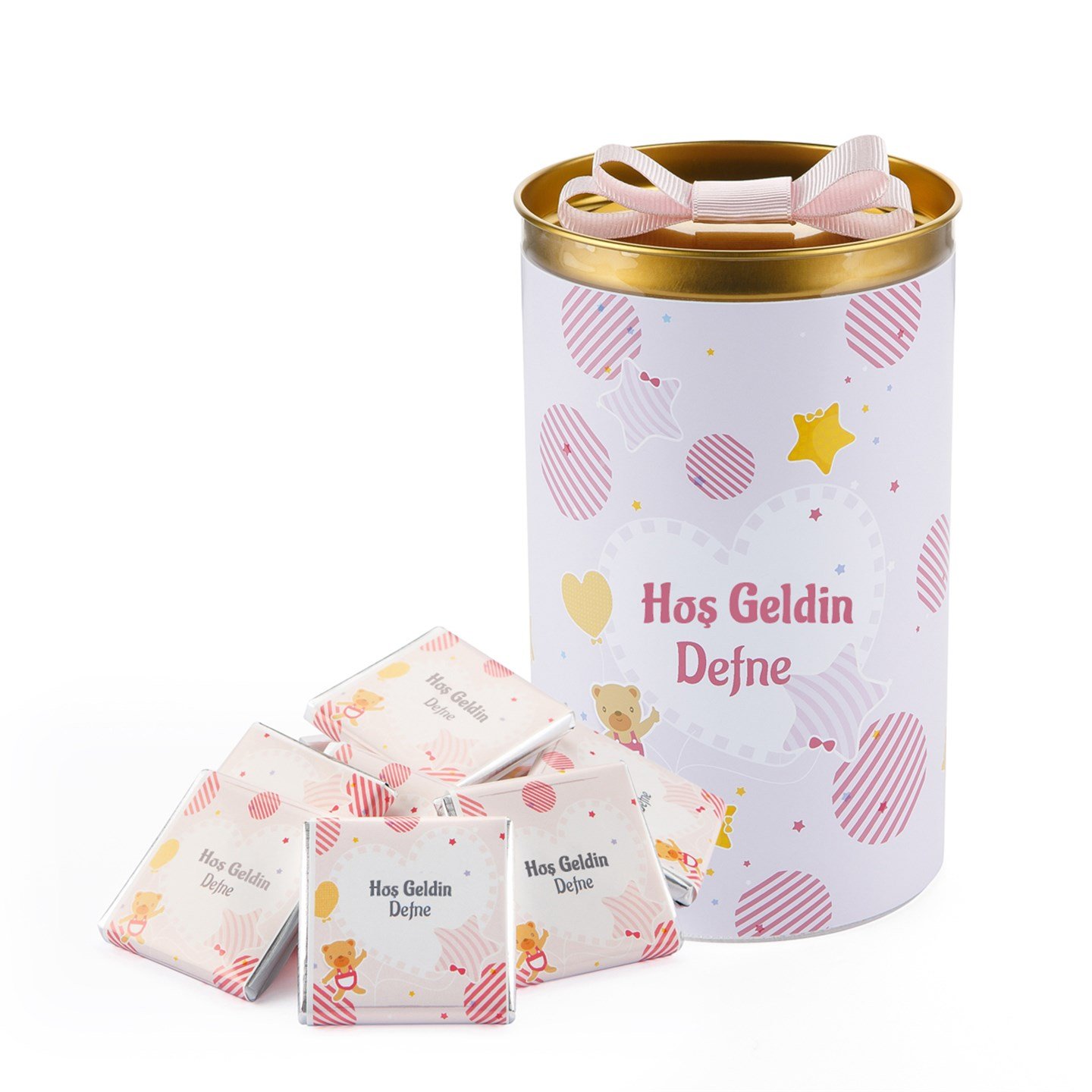 İsimli Kız Bebek Çikolatası Silindir Kutu