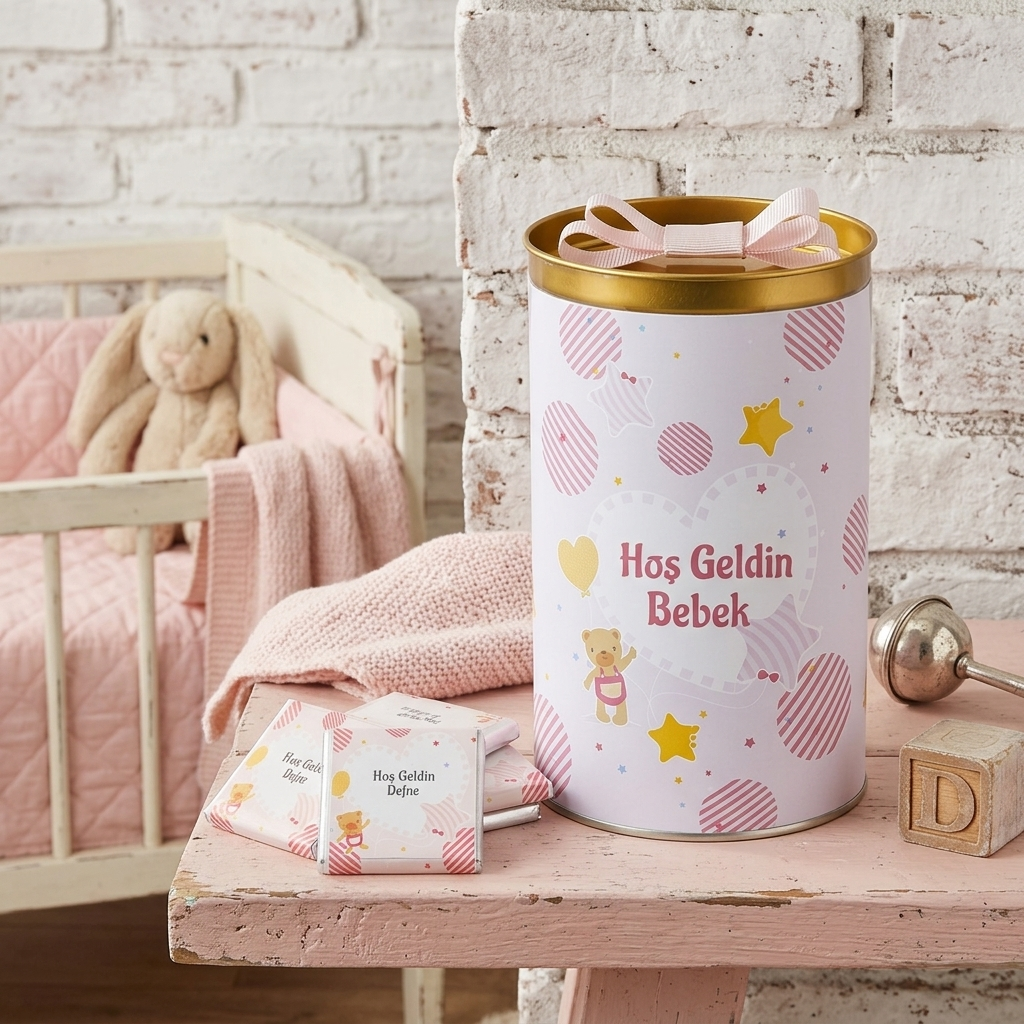 İsimli Kız Bebek Çikolatası Silindir Kutu