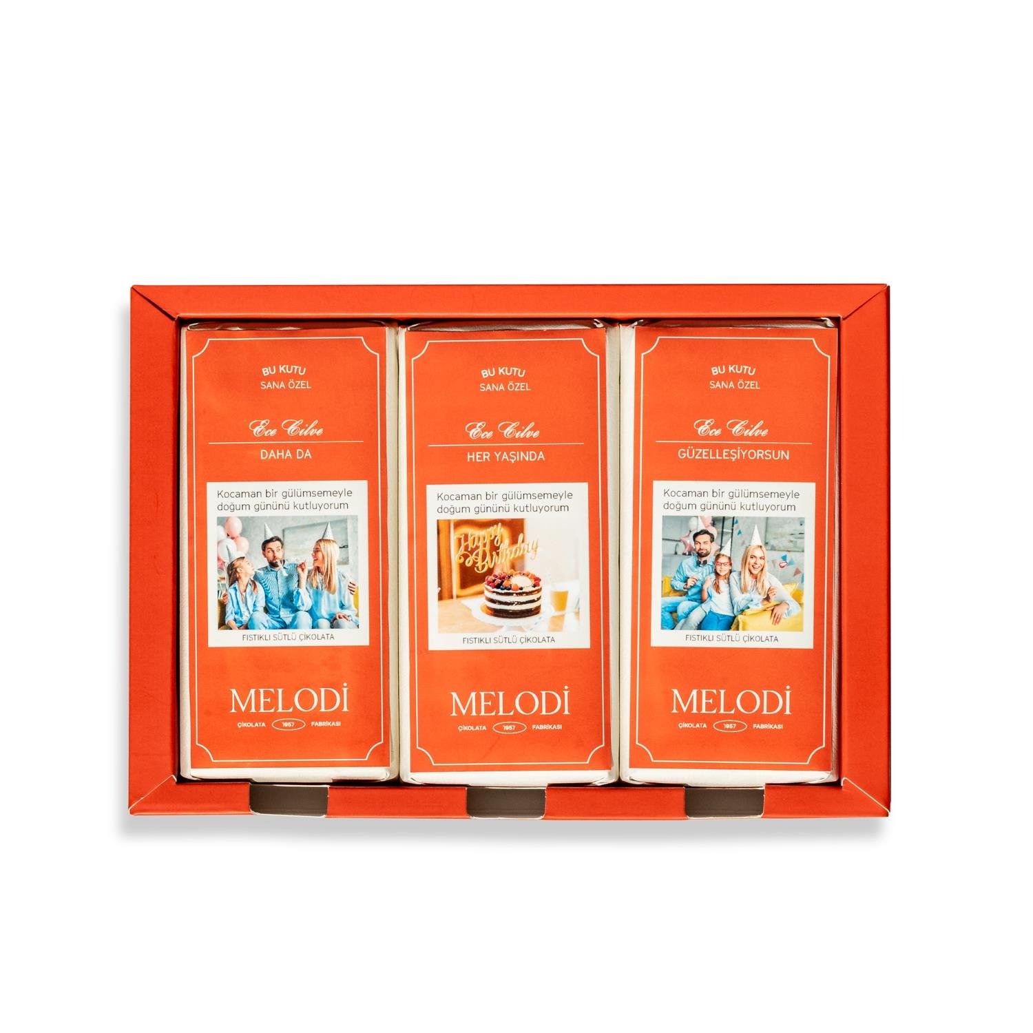 Kişiye Özel Fotoğraflı Antep Fıstıklı Sütlü Çikolatalı Hediye Kutusu