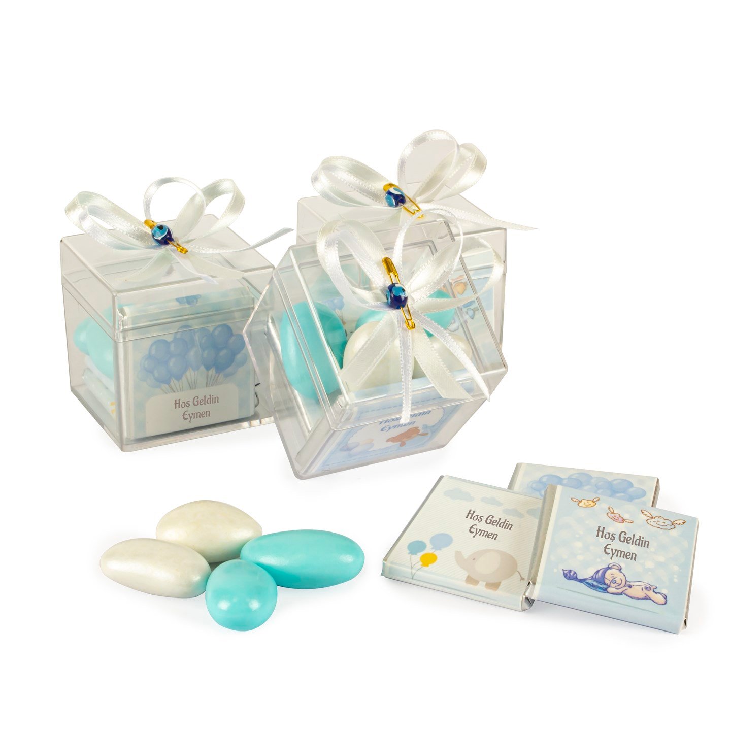 Nazar Boncuklu Küp-İsme Özel Erkek Bebek Çikolatası