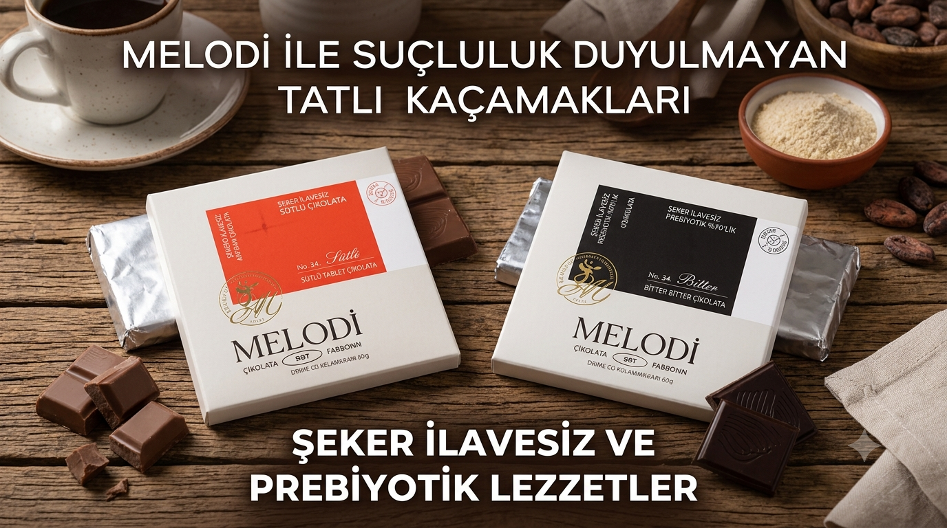 Melodi Çikolata şeker ilavesiz sütlü ve prebiyotik bitter tablet çikolatalar