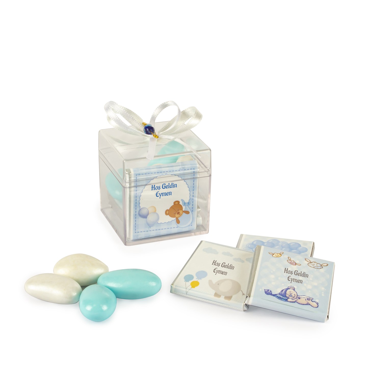 Nazar Boncuklu Küp-İsme Özel Erkek Bebek Çikolatası