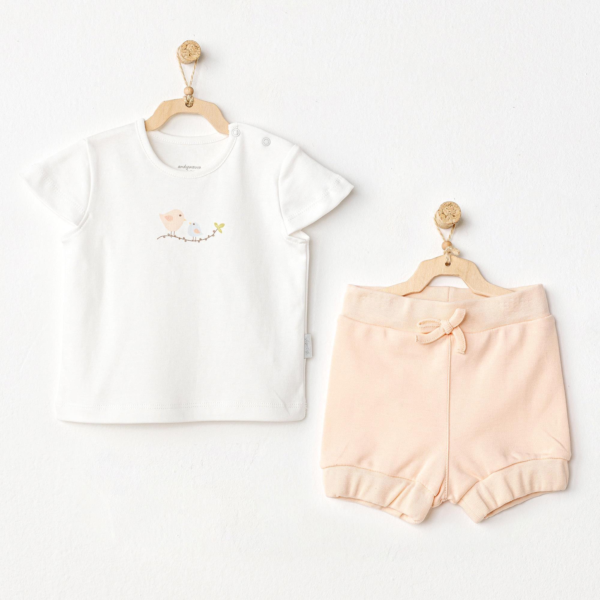 Andywawa Kız Bebek 2'li Takım Ekru/Salmon AC24524