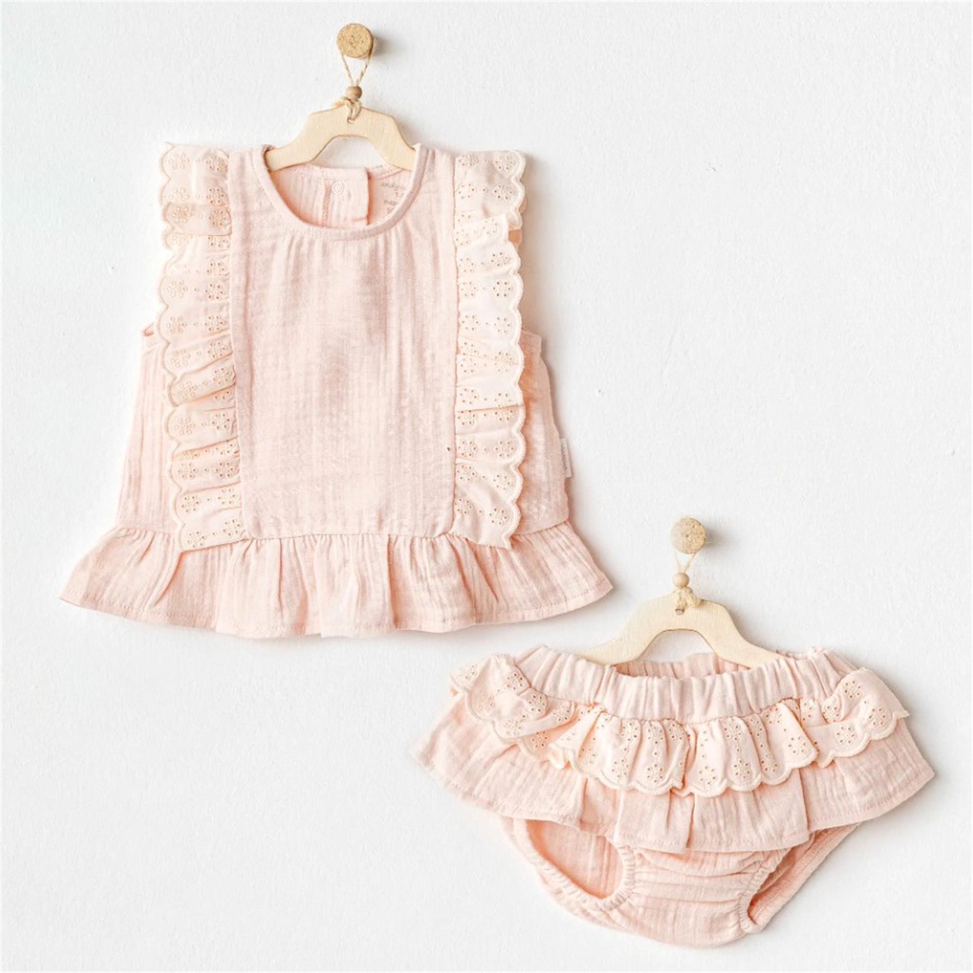 Andywawa Kız Bebek 2'li Takım Set Somon AC25888