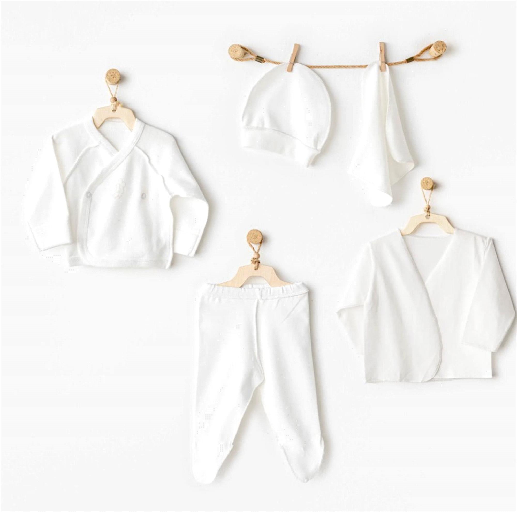 Andywawa Unisex Bebek Prematüre 5'li Hastane Çıkışı Seti Ekru AC25730GOTS
