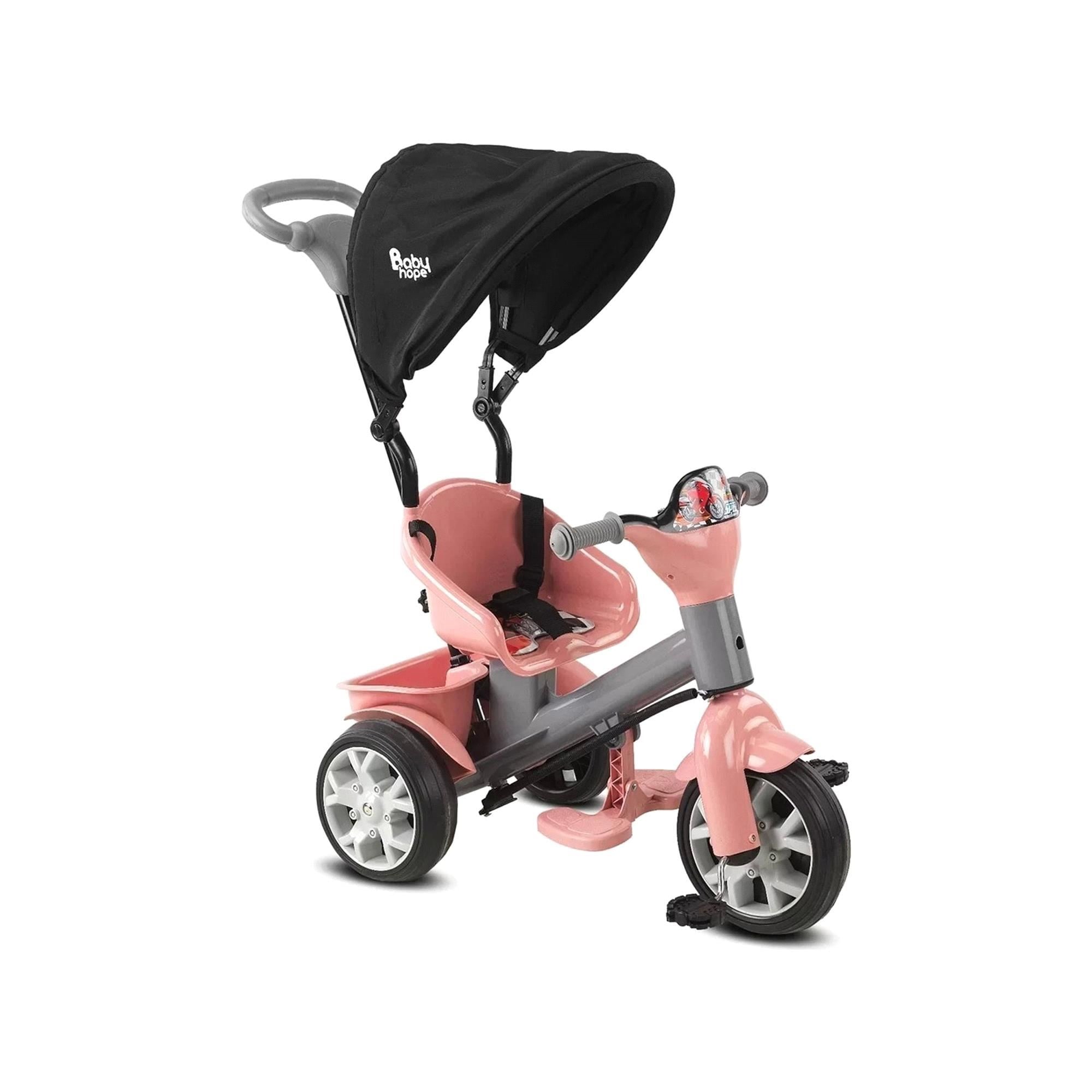 Babyhope Bobo Speed 3 Tekerlekli Tenteli Bisiklet Pembe/Gri