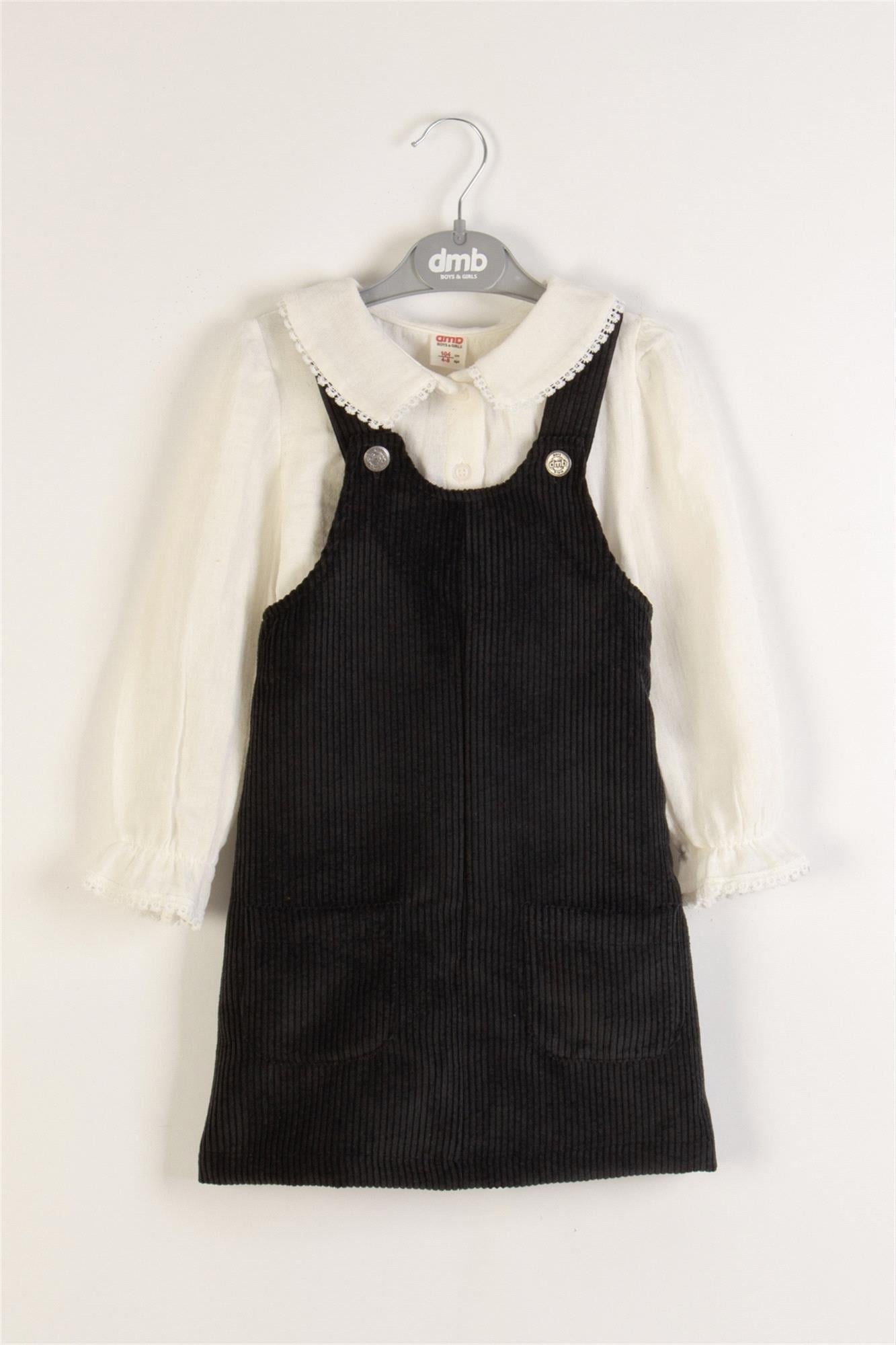 DMB Kız Çocuk Bebek Yaka Elbiseli Takım Siyah M0248