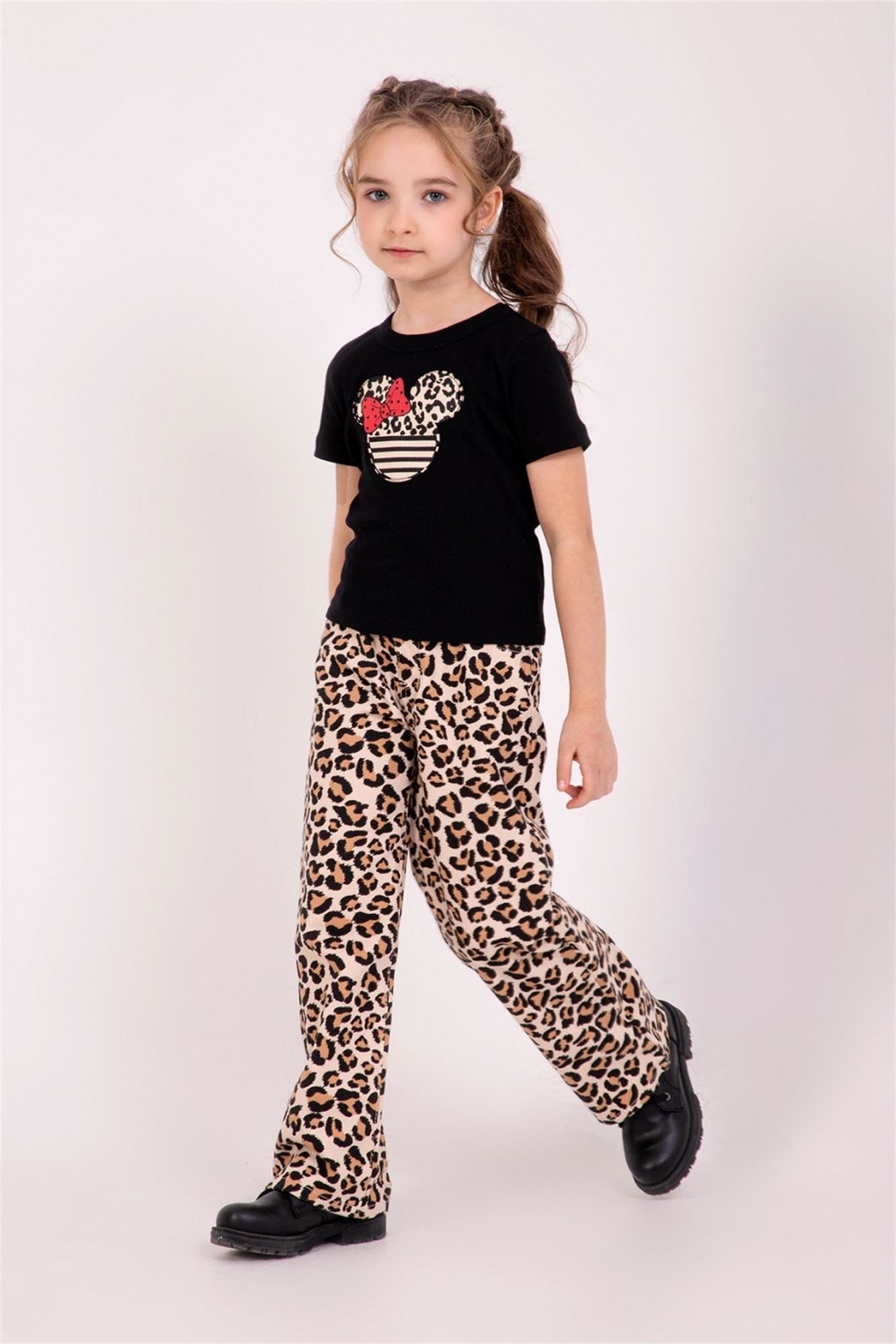 DMB Kız Çocuk Leopar Desenli Pantolon Bej M0629