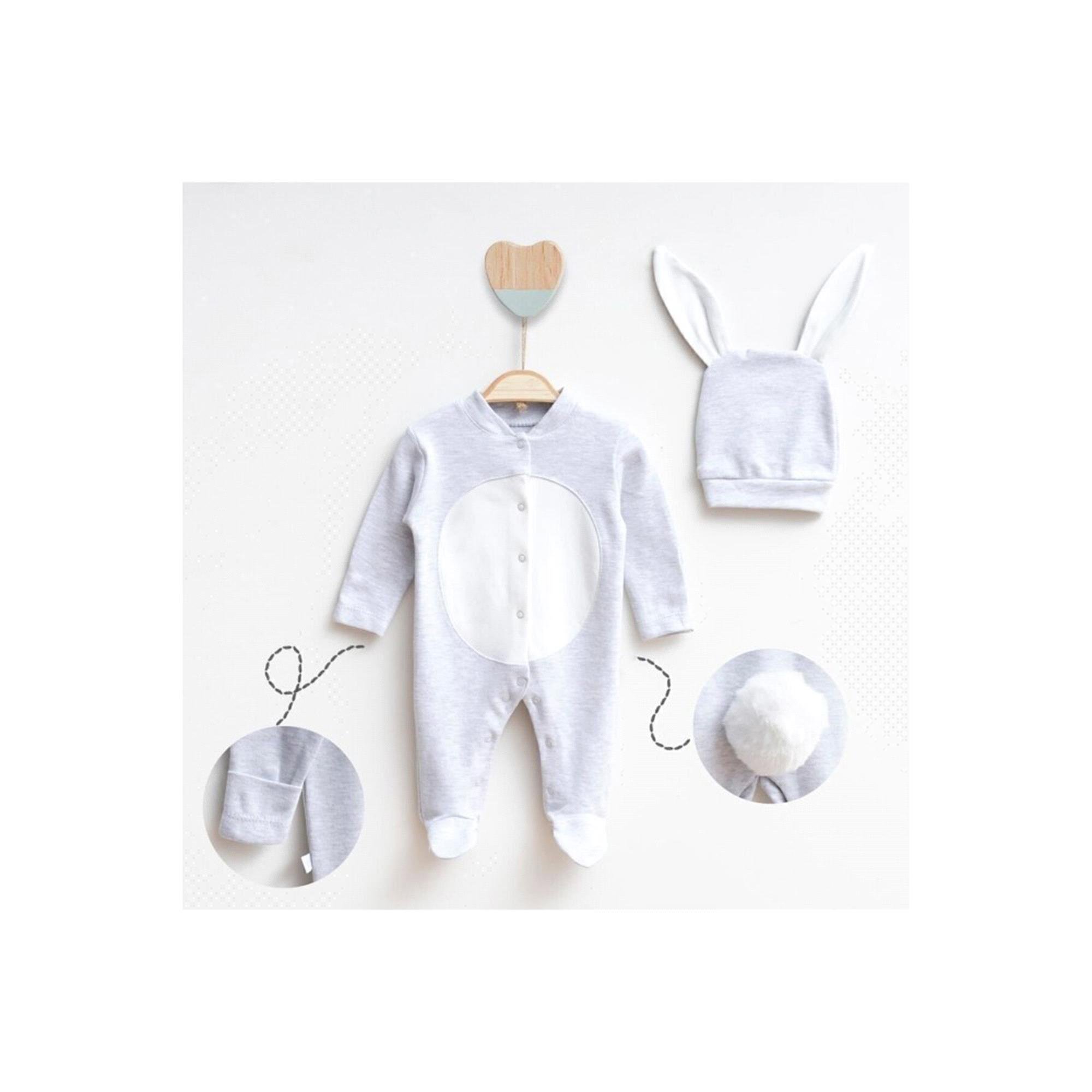 Jadeer Unisex Bebek Tavşan Şapka ve Tulum Gri 1070