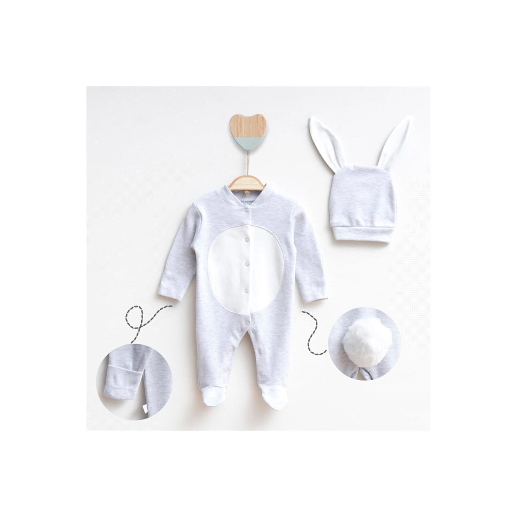 Jadeer Unisex Bebek Tavşan Şapka ve Tulum Gri 1070
