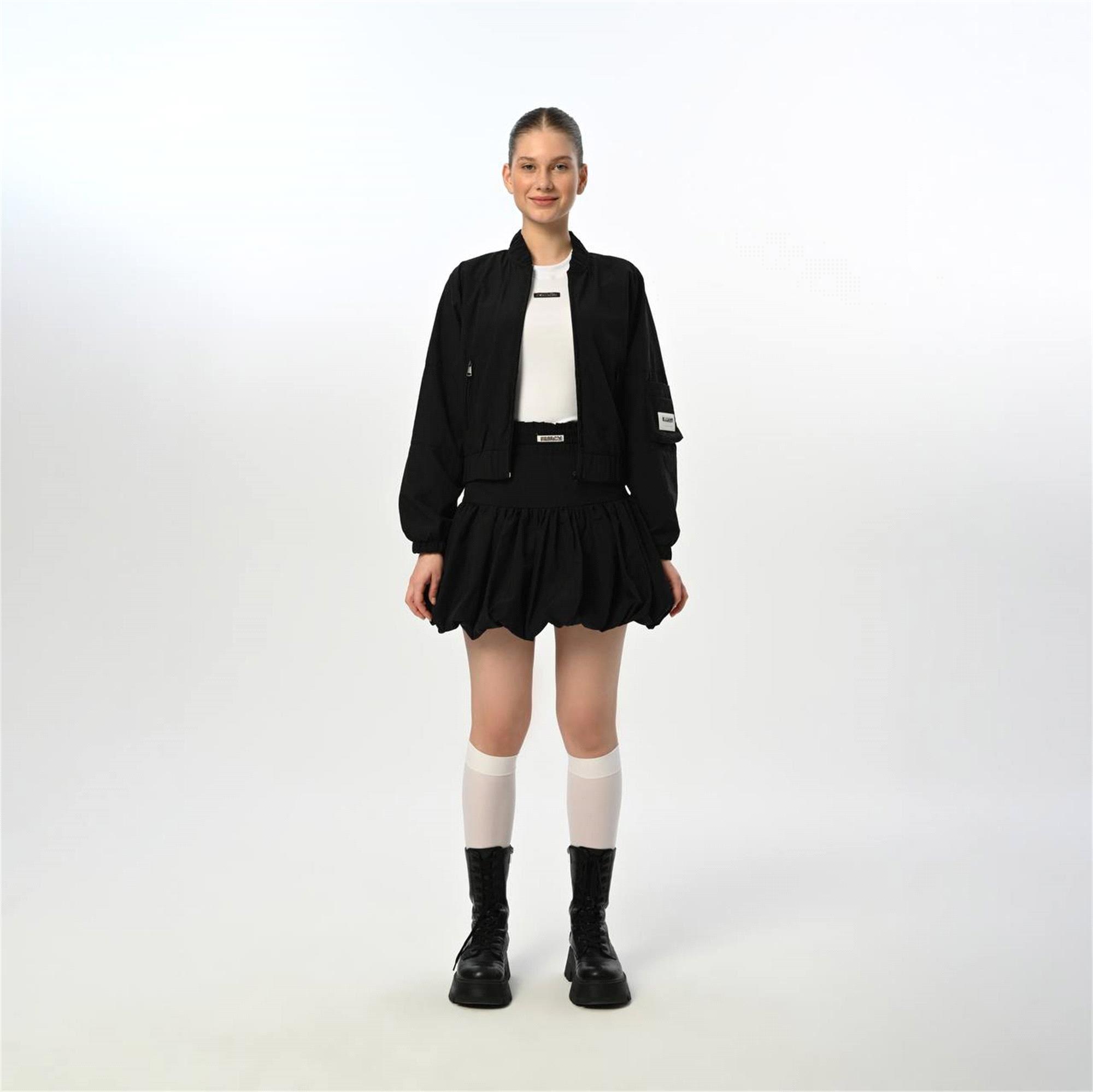 Loco Loco Kız Çocuk Genç Fermuarlı Ceket Etek Takım Siyah 7418