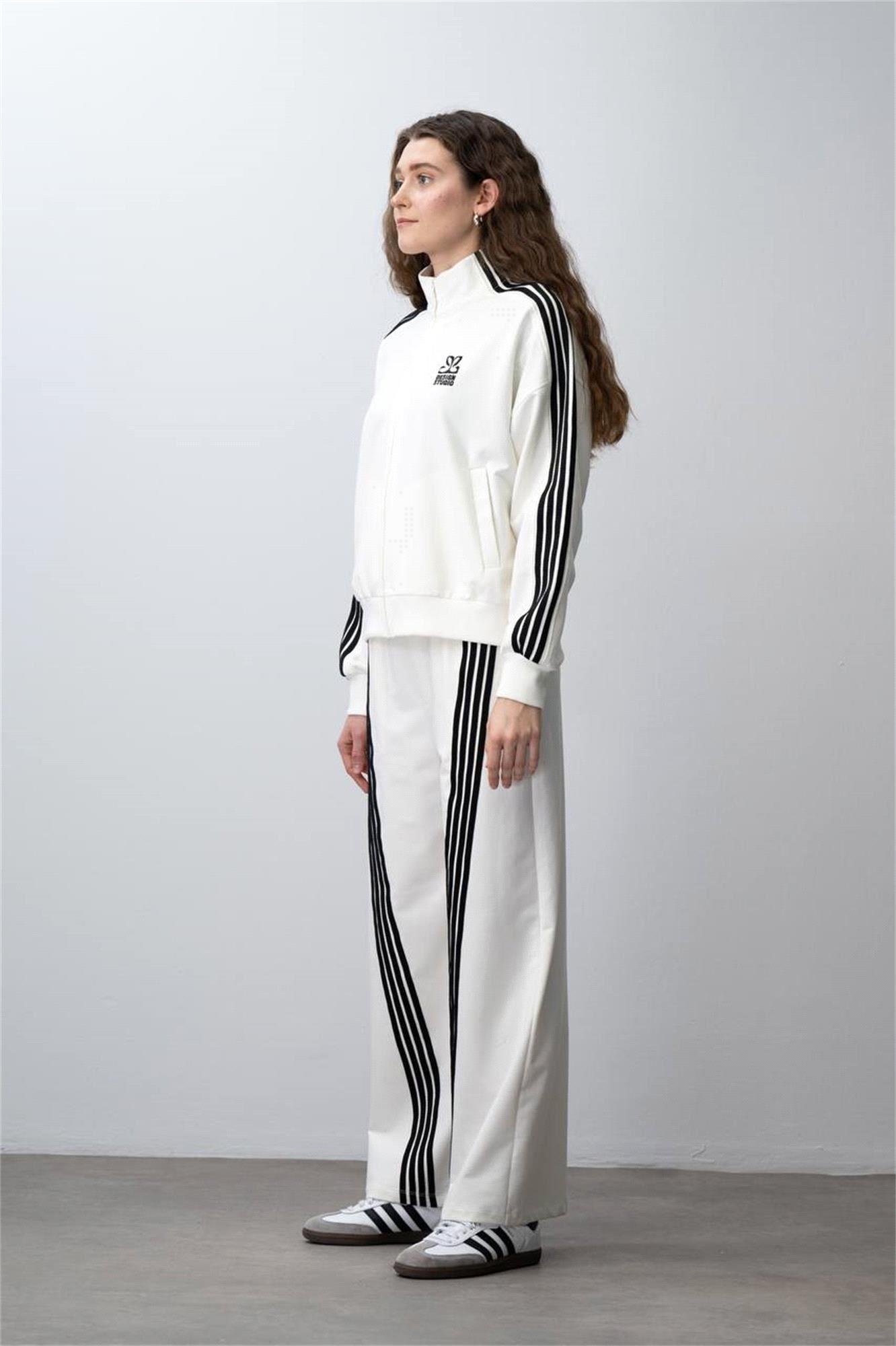 Loco Loco Kız Genç Nakışlı Şeritli 2'li Takım Vanilya-Siyah 7467