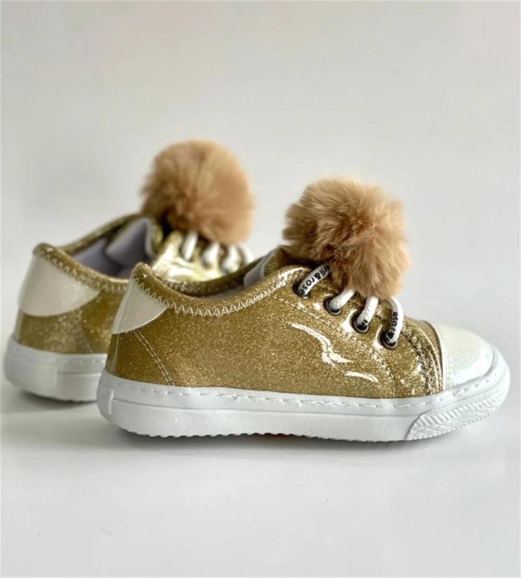 Merli Rose Fun Kız Bebek Ponpon Bağcık Ayakkabı Gold 603-B-20