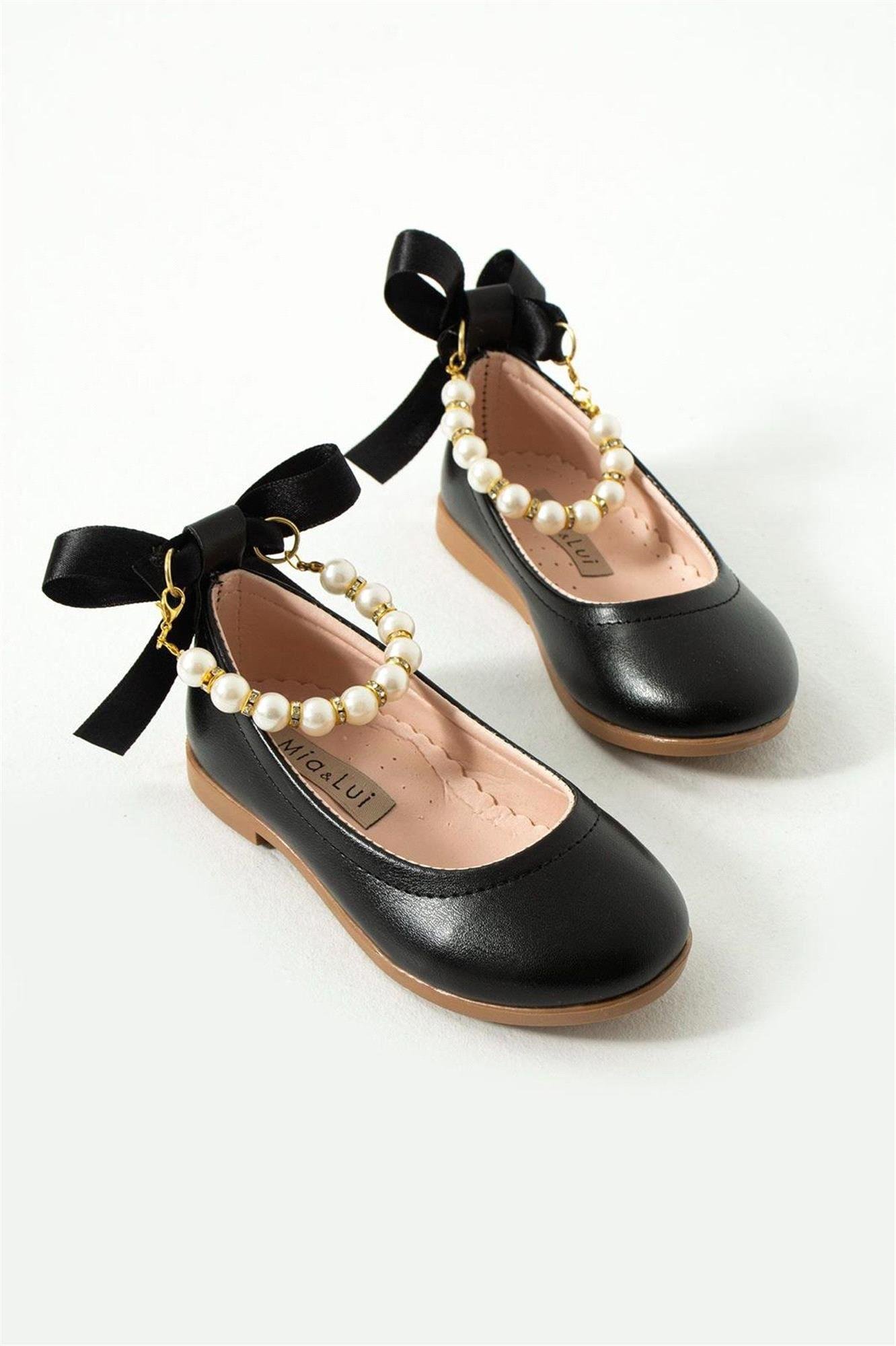 Mia Lui Zena Kız Çocuk İnci Bilek Babet Siyah 26-30  Z124P