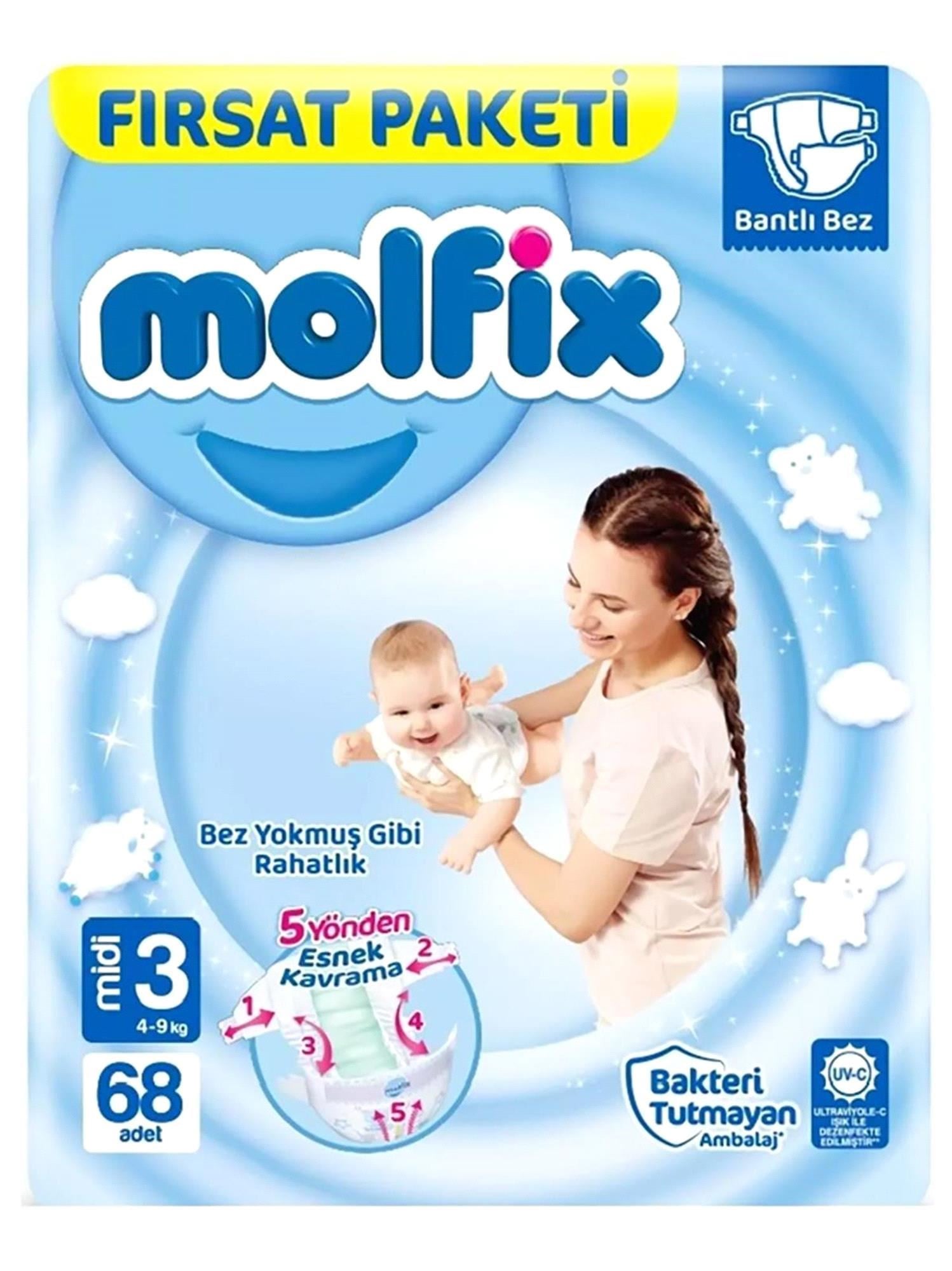 Molfix Fırsat Paketi No:3 Midi Bebek Bezi 68 Adet 4-9 Kg