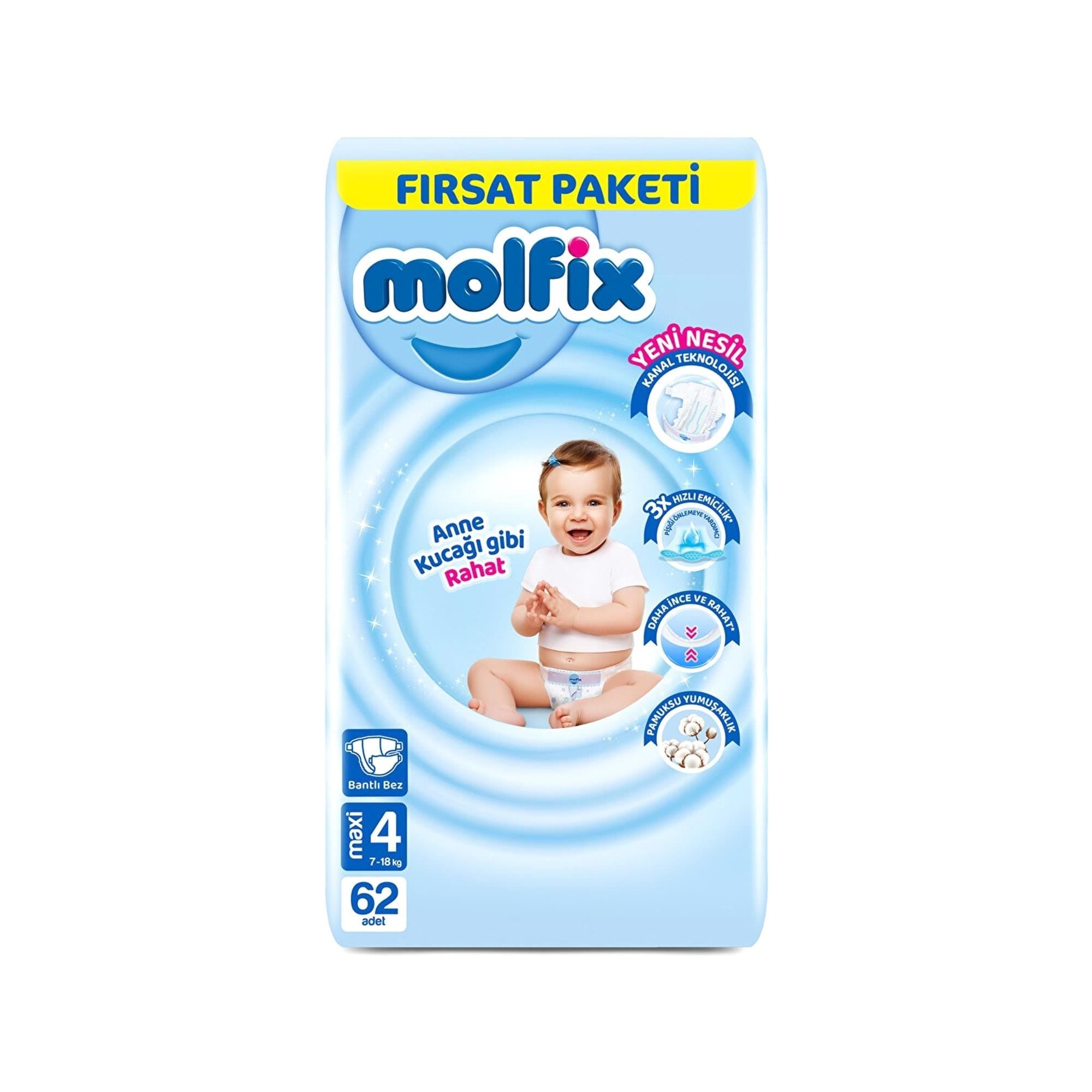 Molfix Fırsat Paketi No:4 Maxi Bebek Bezi 62 Adet 7-18 Kg