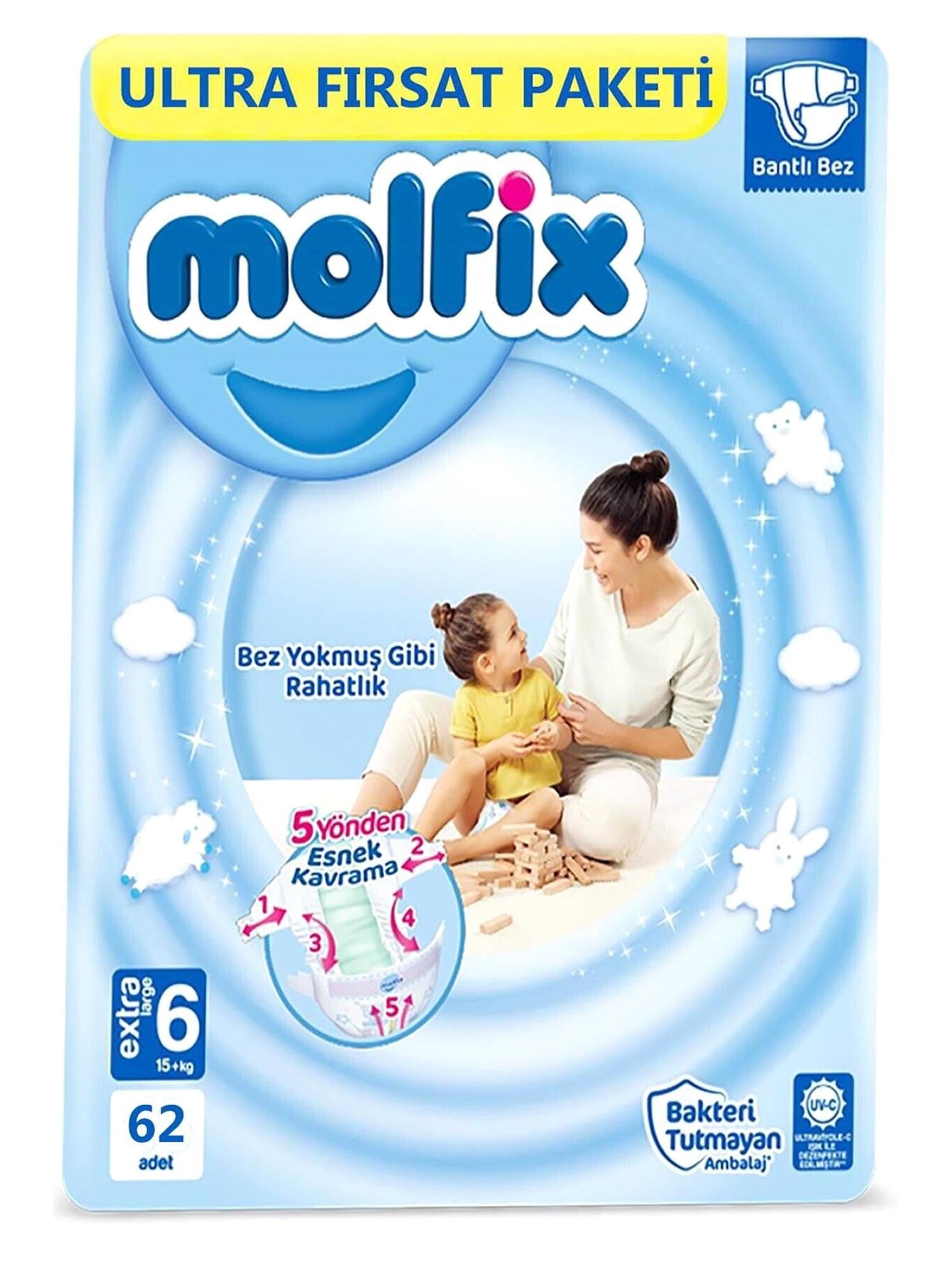 Molfix Ultra Fırsat Paketi Ekstra Large No:6 Beden Bebek Bezi 62 Adet